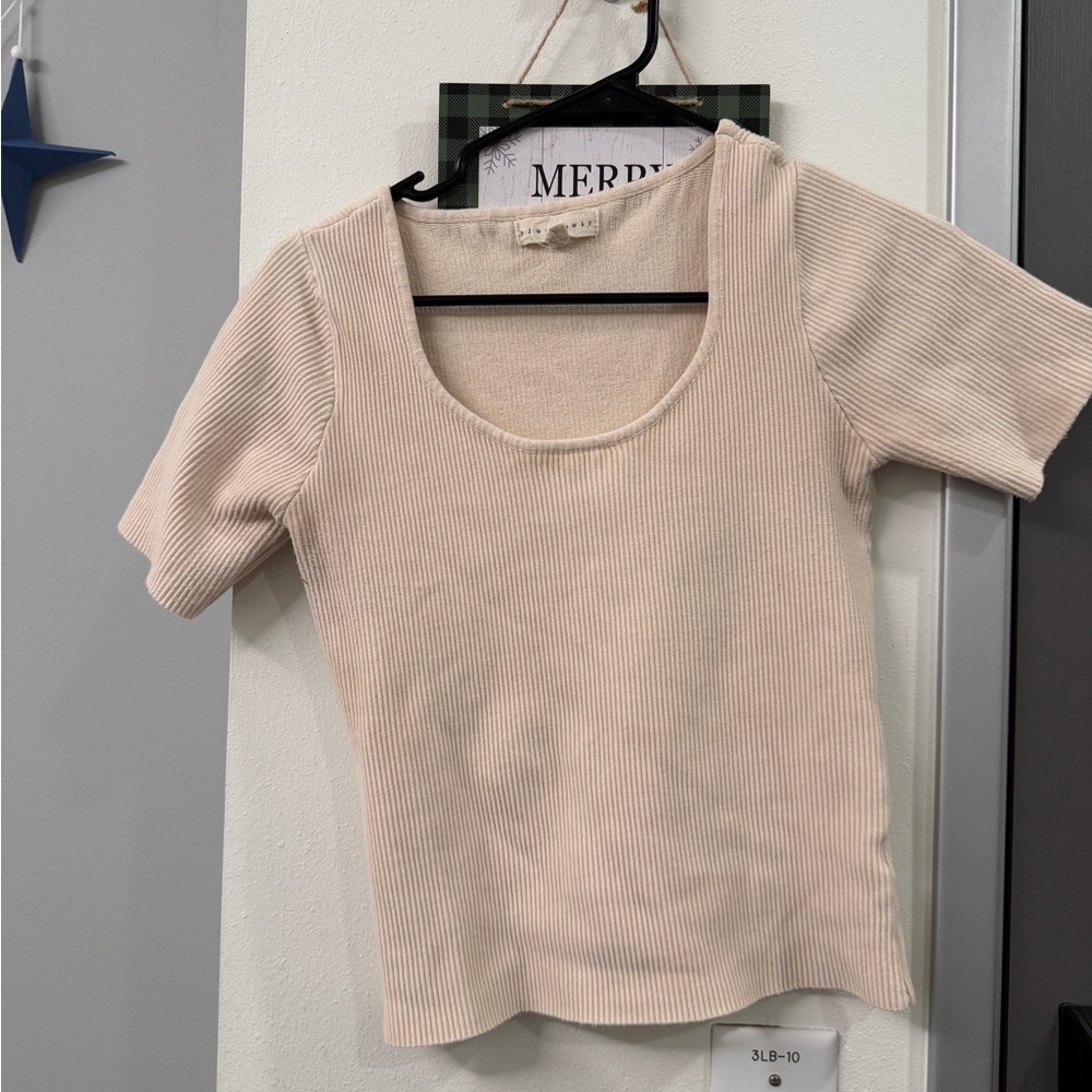 Women's Cream Ribbed Top